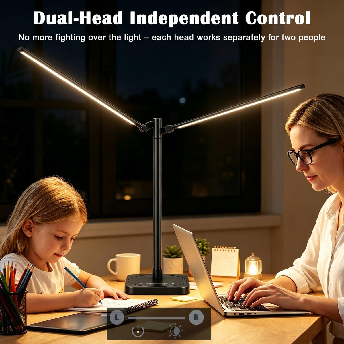 Desk Lamp for Office Home Dual Head 24W Swing Arm Reading Table Lamp Black