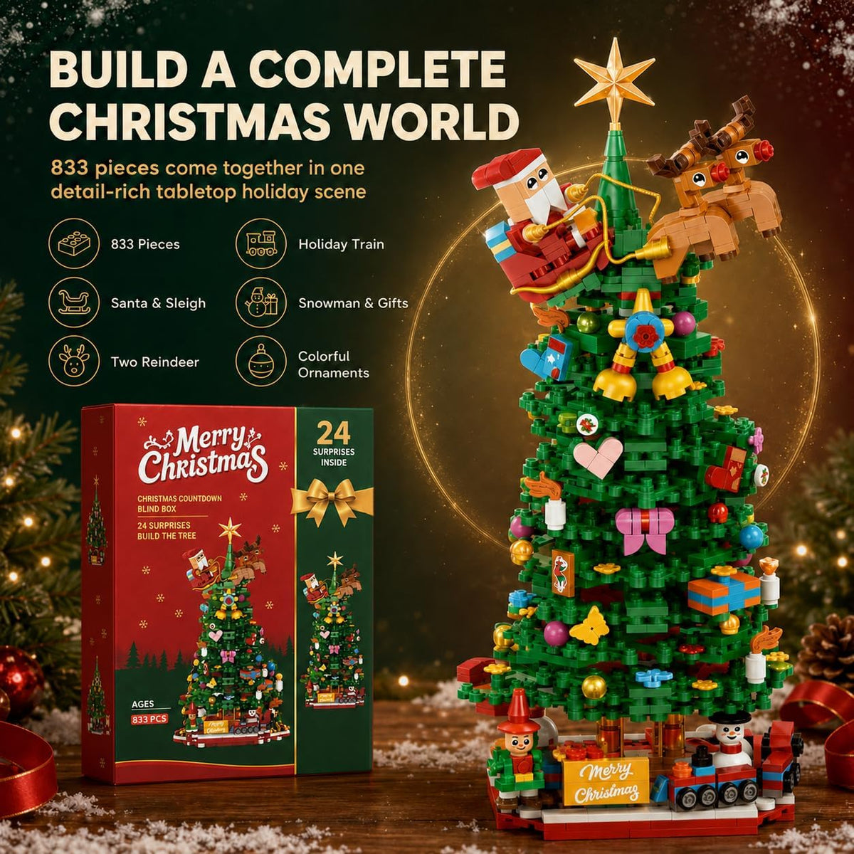Advent Calendar 2026 Christmas Tree Building Blocks 24 Days Countdown Set