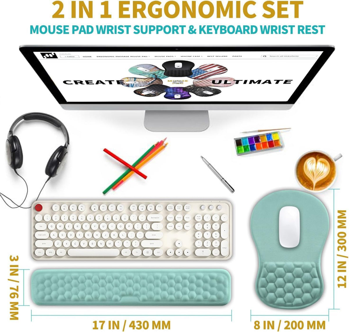 Hokafenle 2 in 1 Ergonomic Mouse Pad Wrist Support & Wrist Rest for Compu...