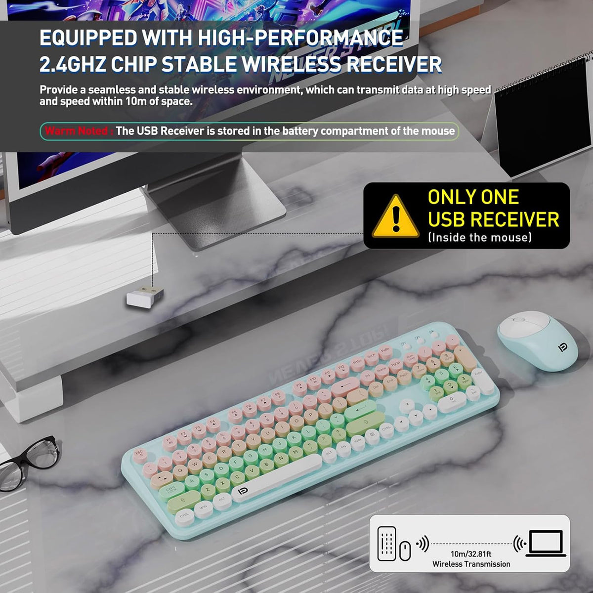 FD 2.4GHz Wireless Keyboard and Mouse Set with Switch Button - Full-Size Keyb...