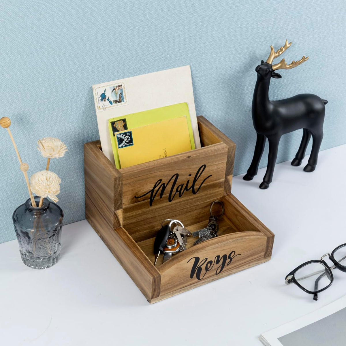 MyGift Premium Acacia Solid Wood Mail Holder and Key Organizer, Entryway Stor...