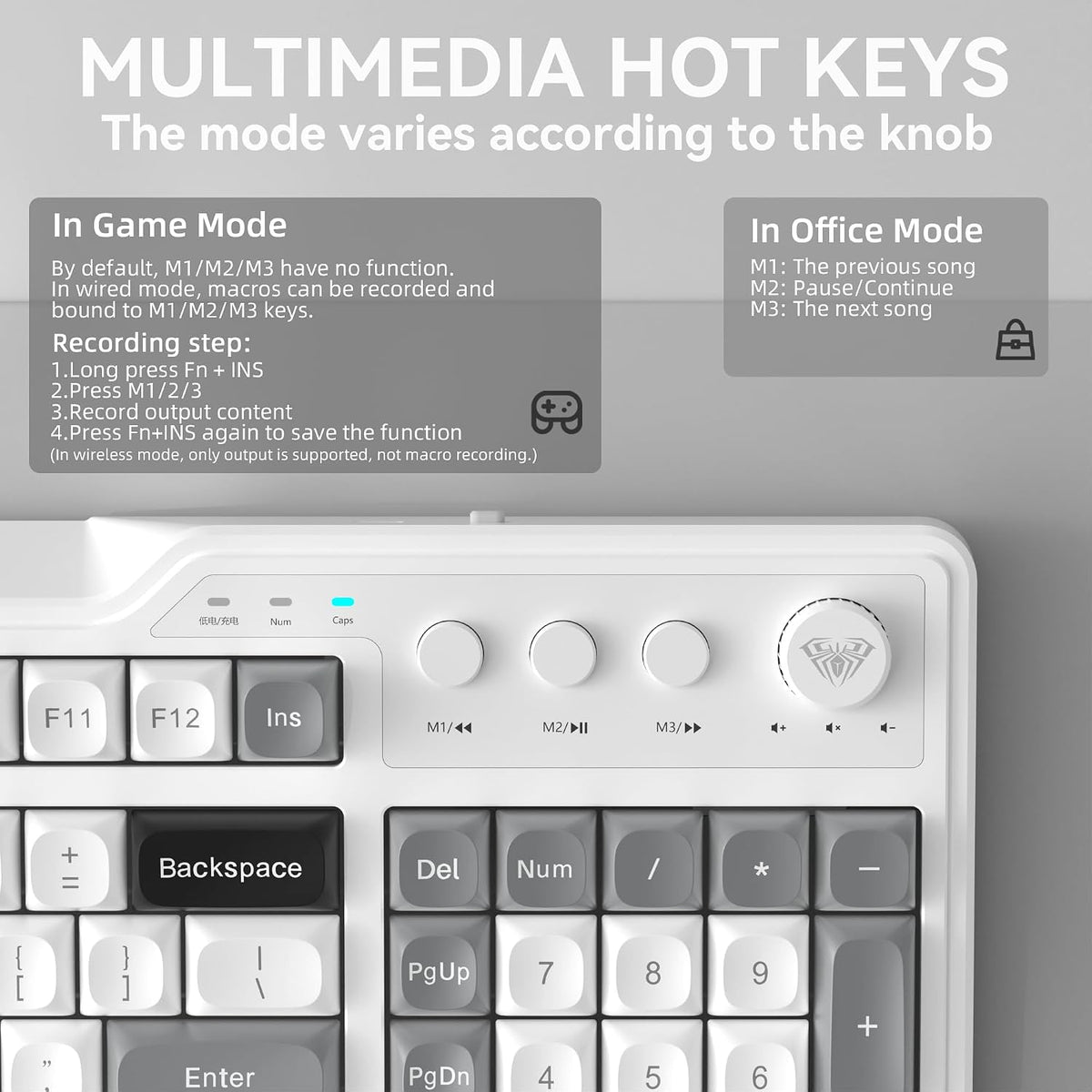 Aula F3099 Wireless Gaming Computer Keyboard with Number Pad & Knob