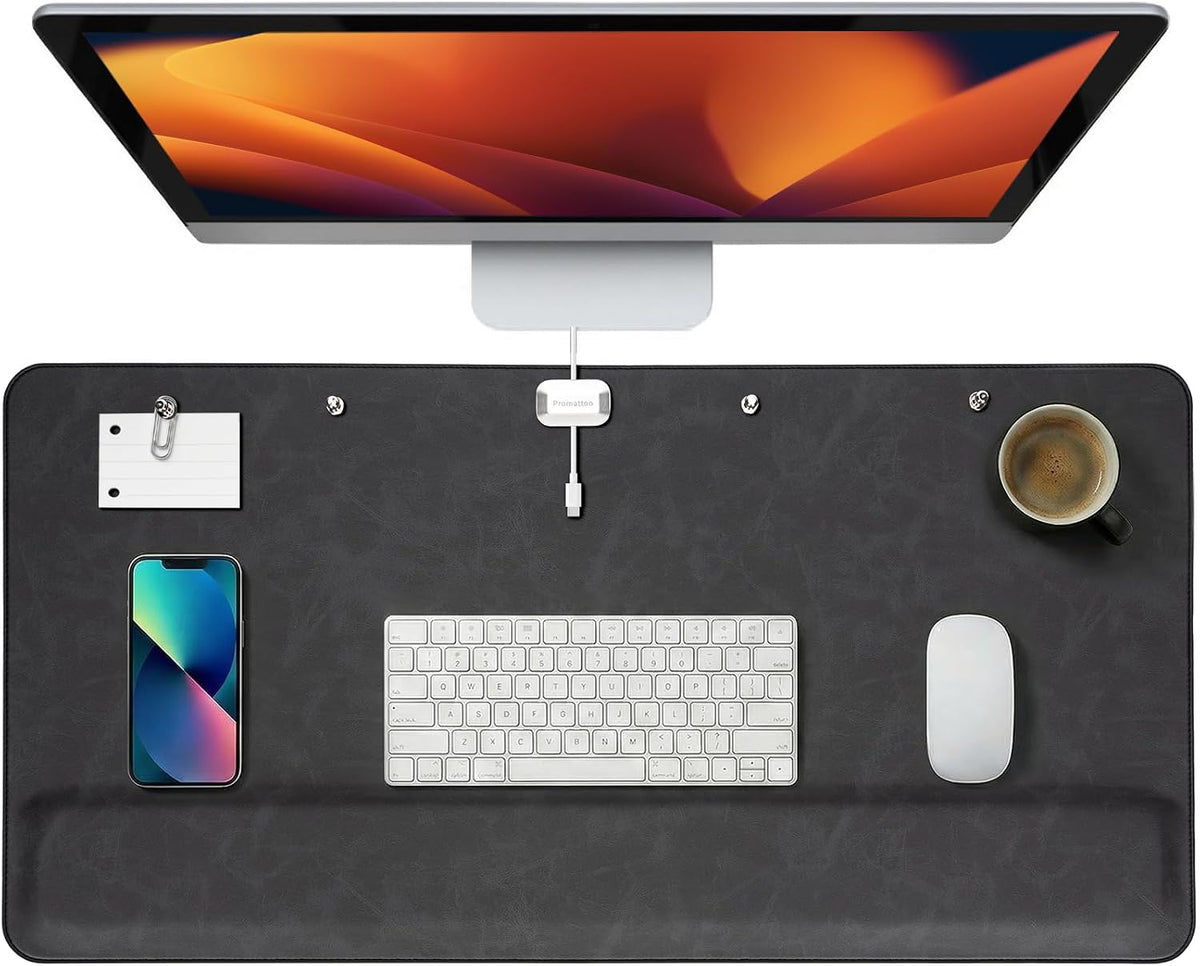 Magnetic Desk Mat System with Wrist Support 80×40cm, Premium Leather Desk Pad...
