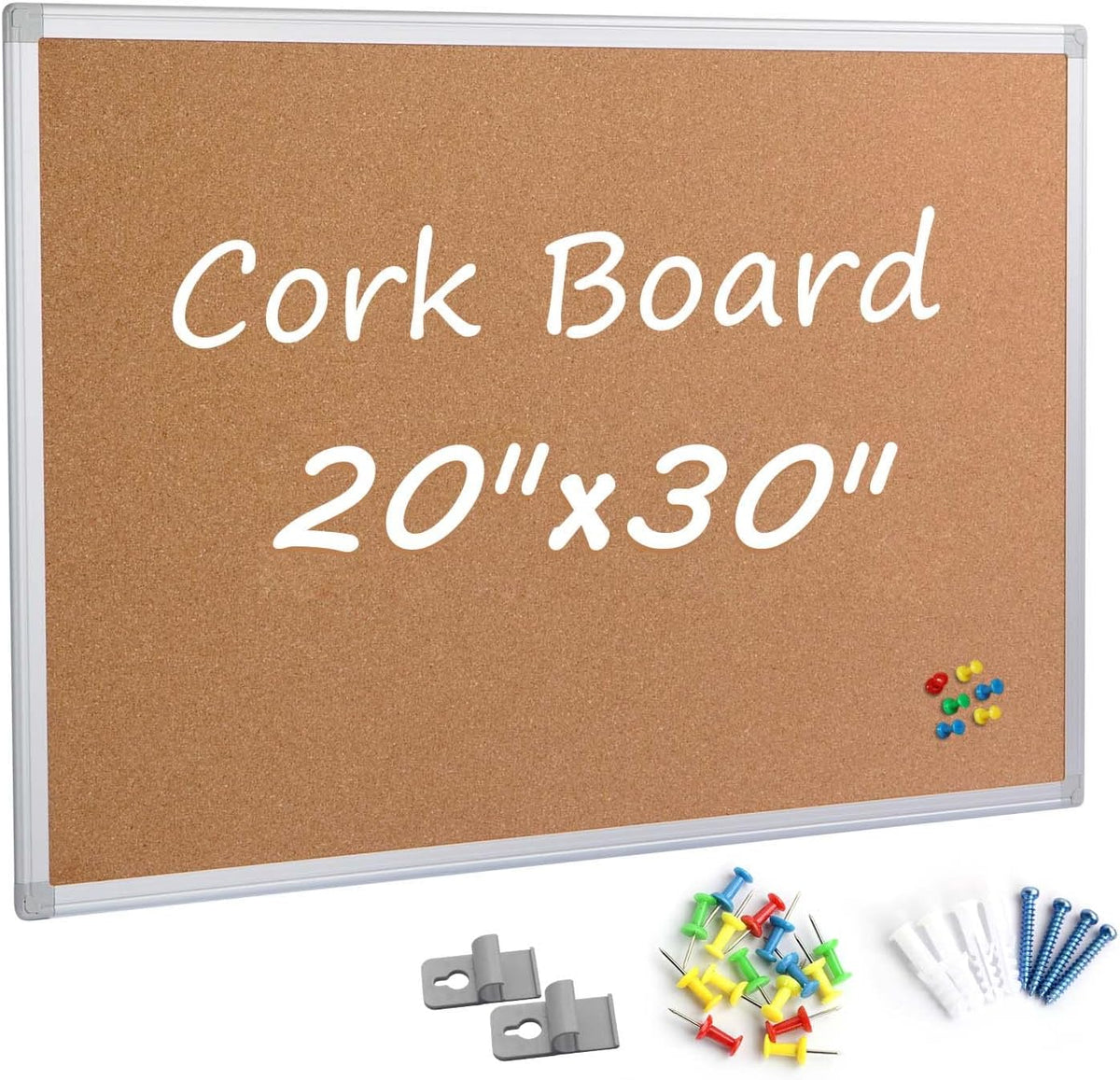 Cork Board Bulletin Board 20 x 30 Inches, Silver Aluminium Framed Corkboard, ...