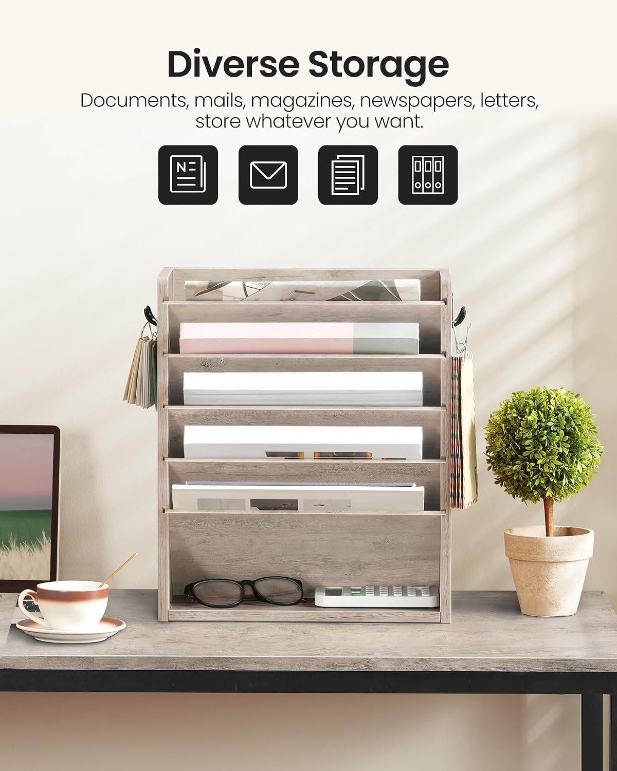 CHOEZON Wall File Organizer, 6-Tier Vertical Mount Hanging Holder with 2 Side...