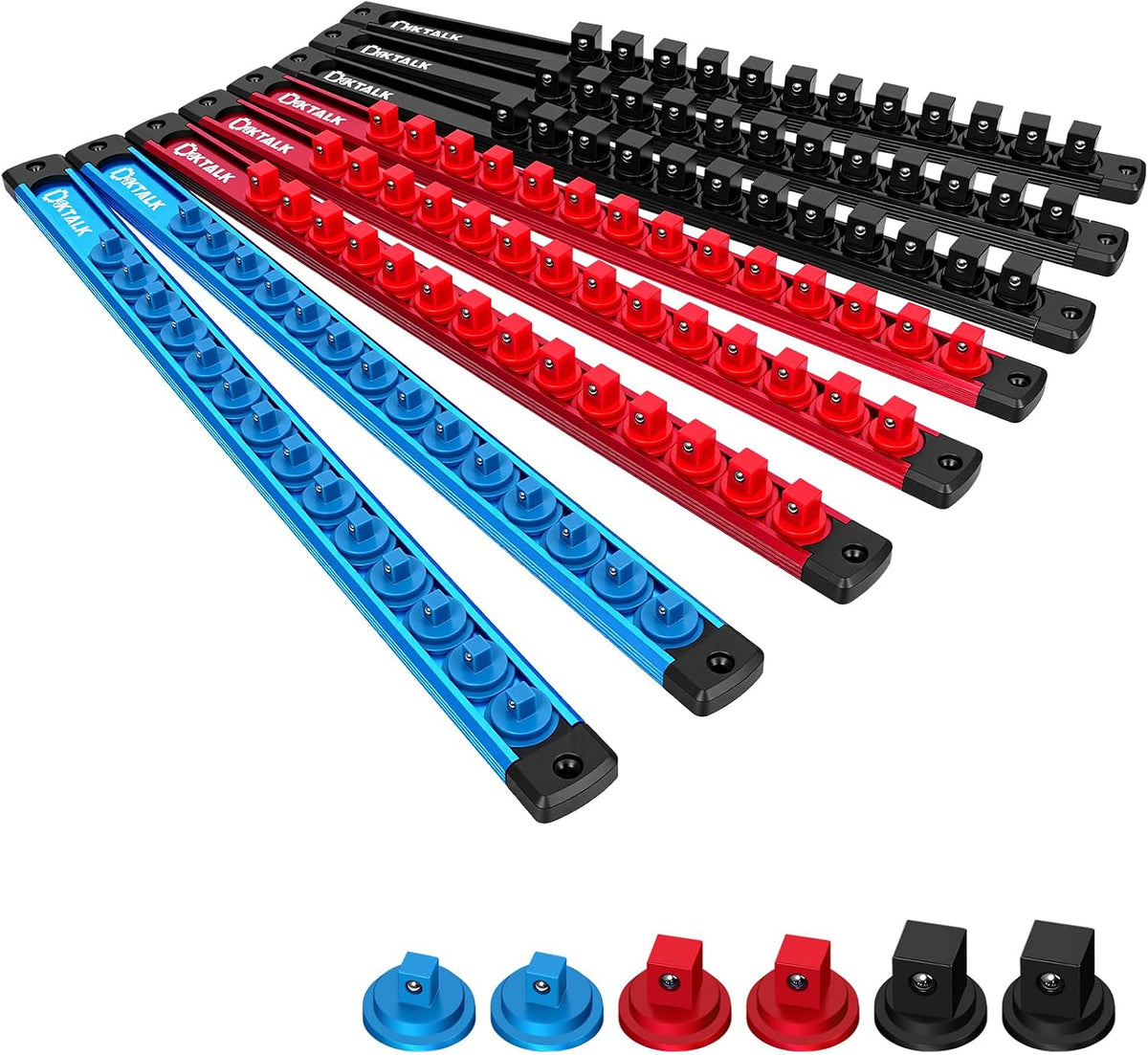 8PC Magnetic Socket Organizer Set, for 1/2″ 3/8″ 1/4″ Drive with 3 Black 3 Re...