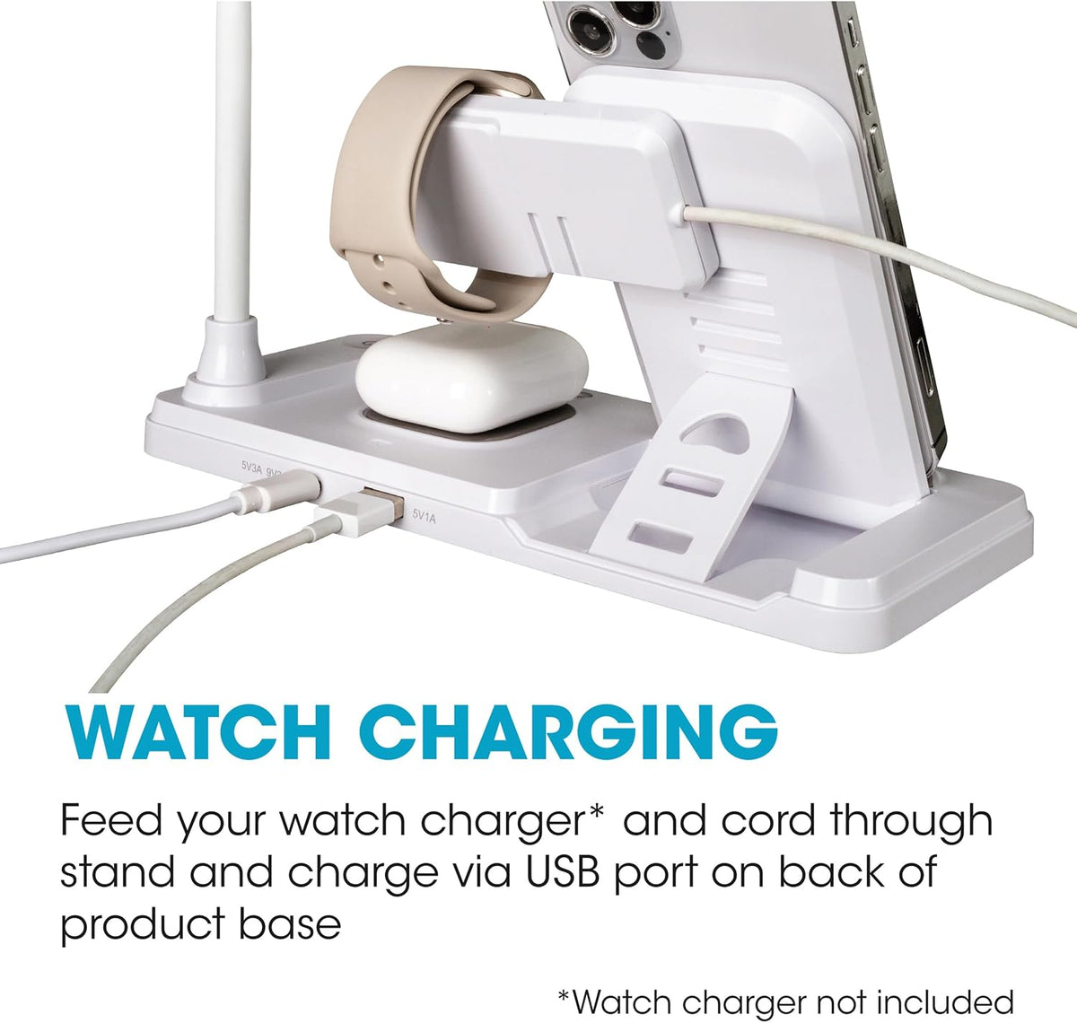 OttLite LED Table Lamp with Wireless Charging, White
