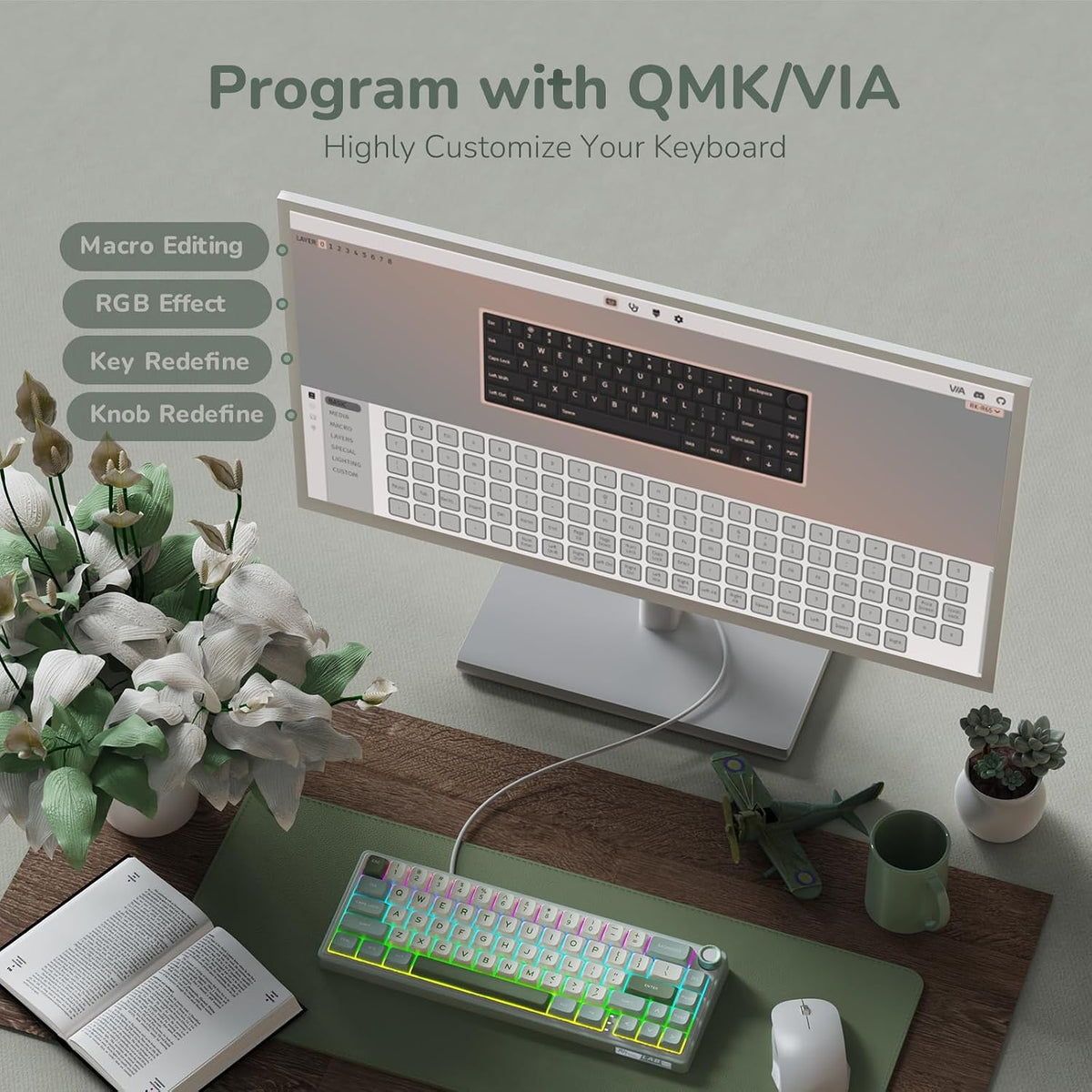 RK ROYAL KLUDGE R65 Wired Mechanical Keyboard, 60% Percent Creamy Gaming Keyb...