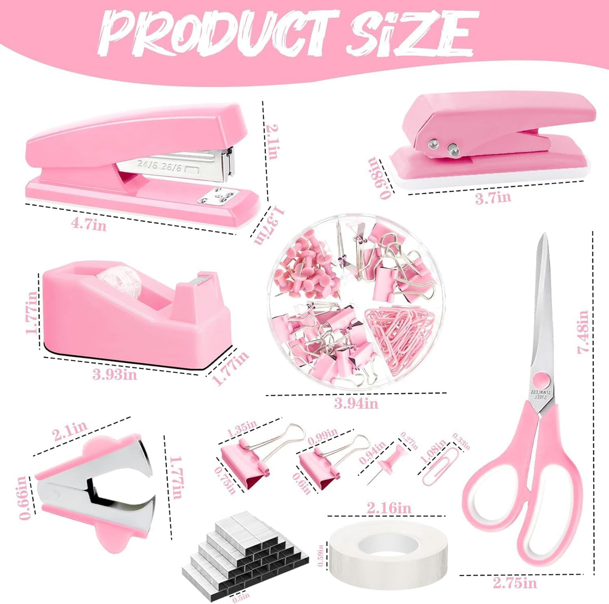 Pink Office Supplies, 17Pcs Pink Desk Accessories Set Include Stapler, Mesh D...