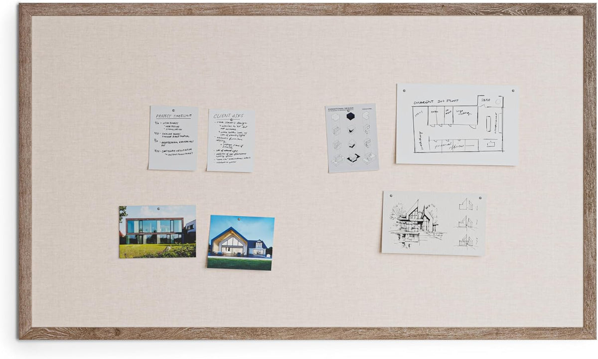 U Brands Linen Bulletin Board, 48" x 72", Rustic Wood Style Frame, ...