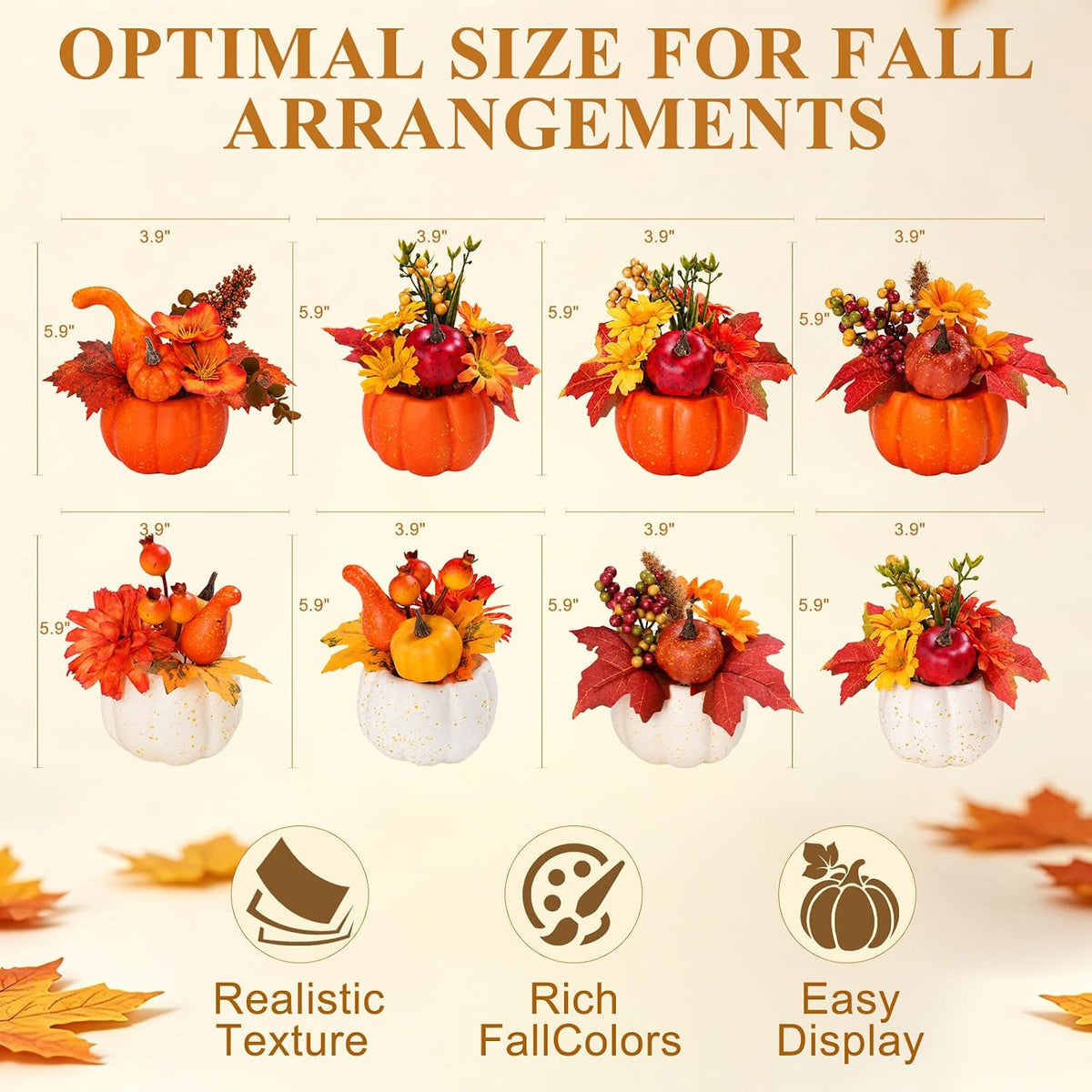 8 PCS Faux Pumpkins Mini Artificial Pumpkins for Fall Halloween Thanksgiving ...