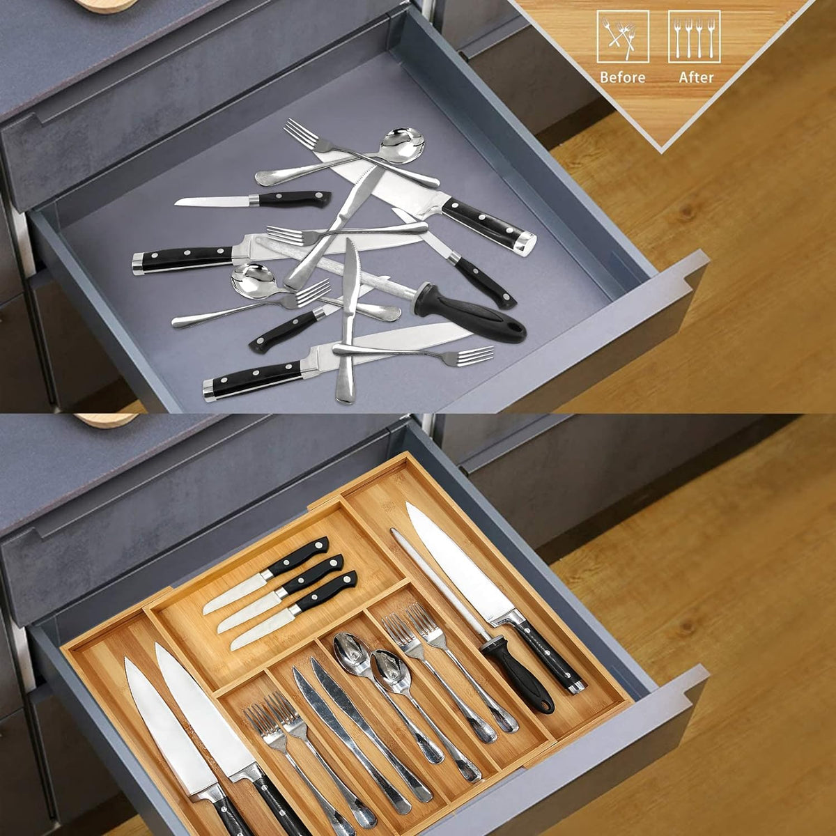 VaeFae Bamboo Drawer Organizer, Large, Natural