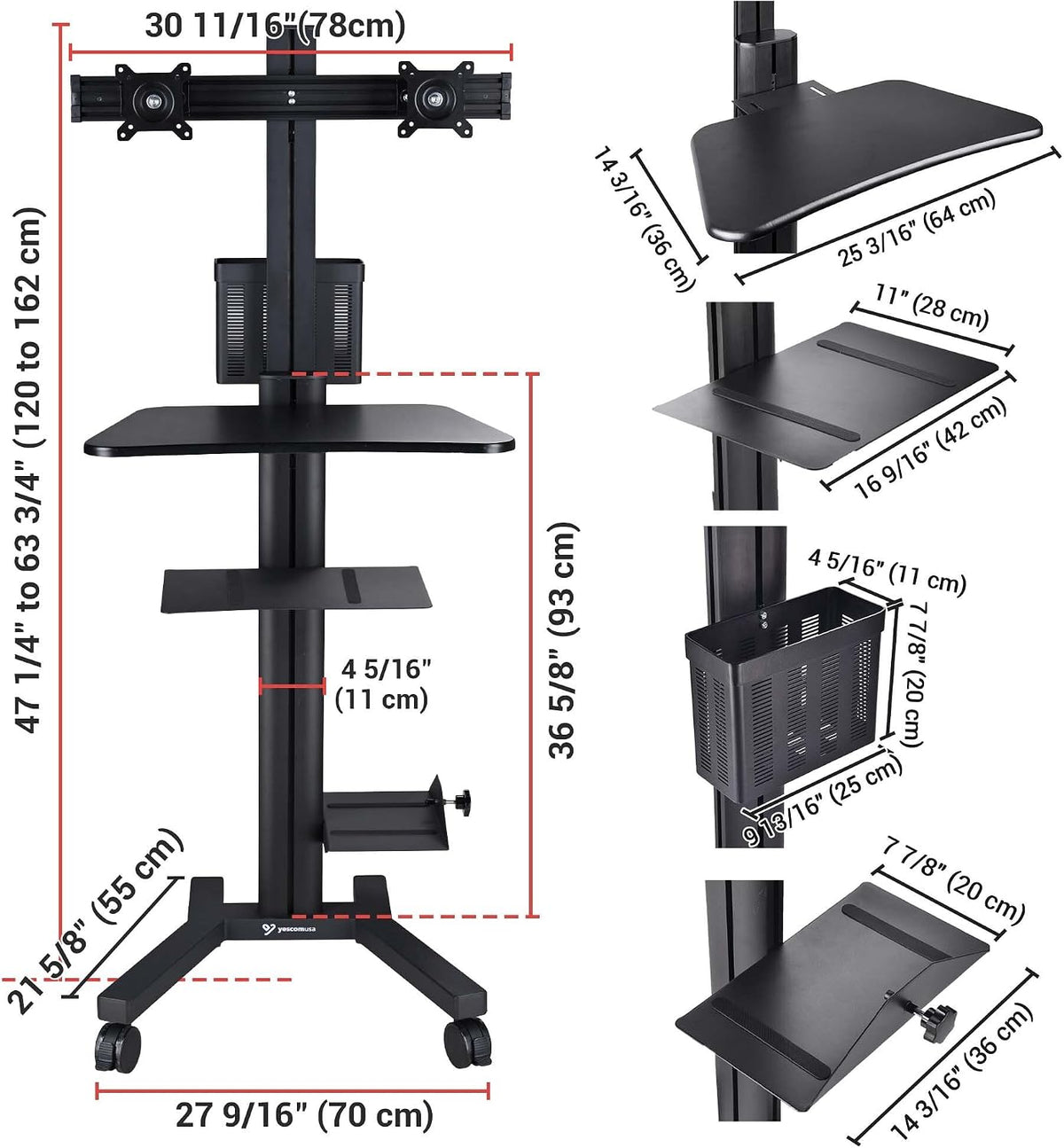 AW NexusX Commander Mobile Computer Cart Medical Rolling PC Stand Desk