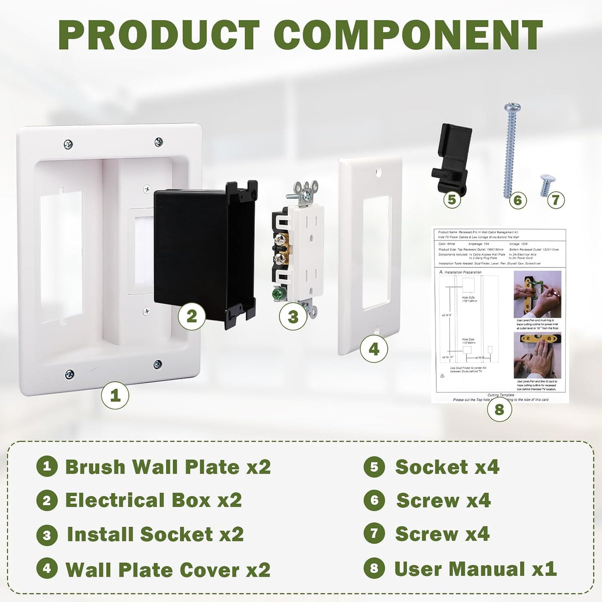 Wall Cable Concealer Management Box Recessed Outlet Wall Mount Behind TV
