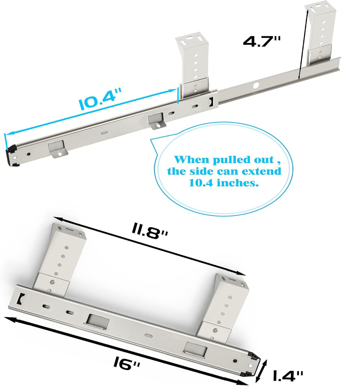 FRMSAET Heavy Duty Under Mount 12/14/16/18inch Drawer Slides-16 inch Silver