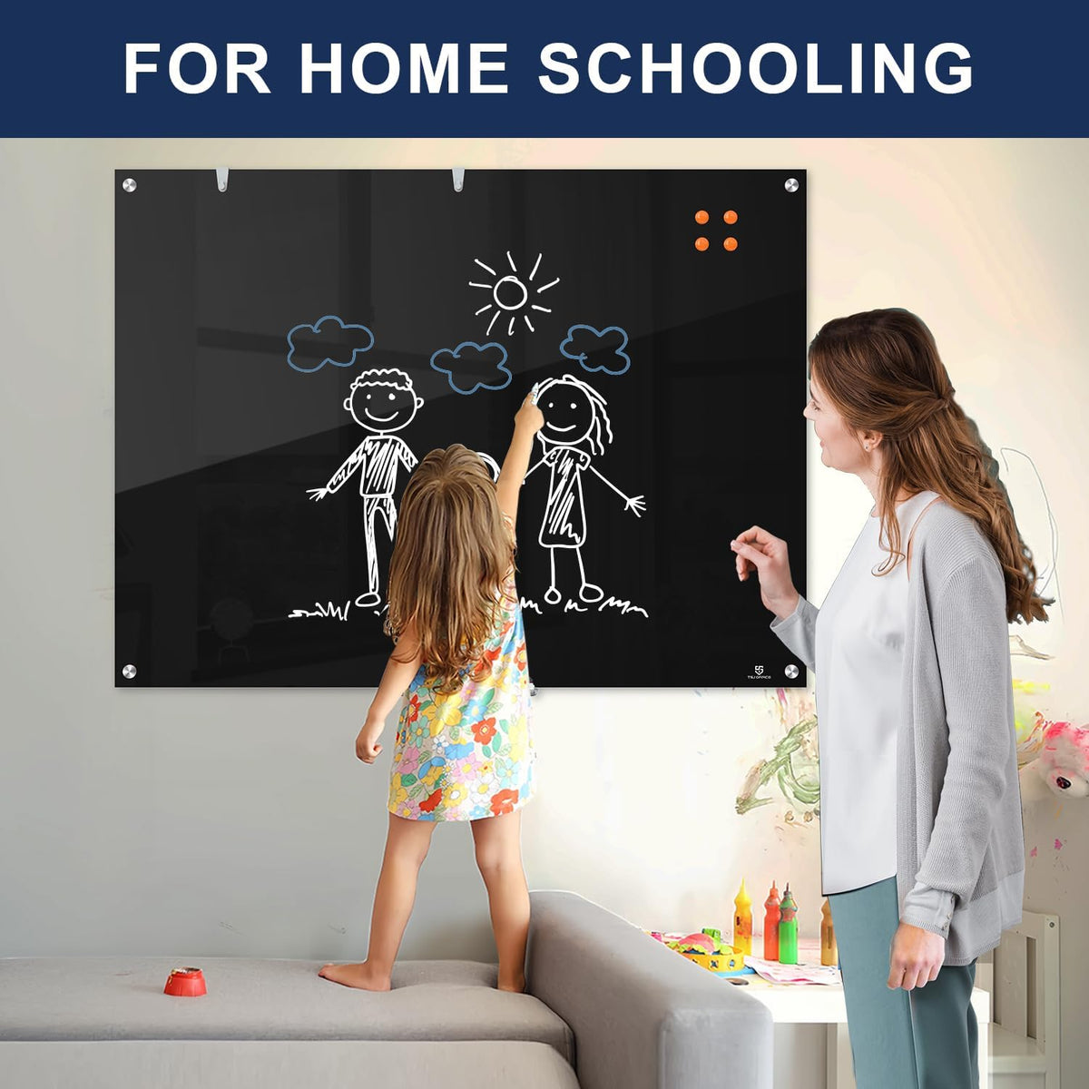 TSJ OFFICE White Board for Wall - 48" x 30" Black Glass Board 4 X 3 FT