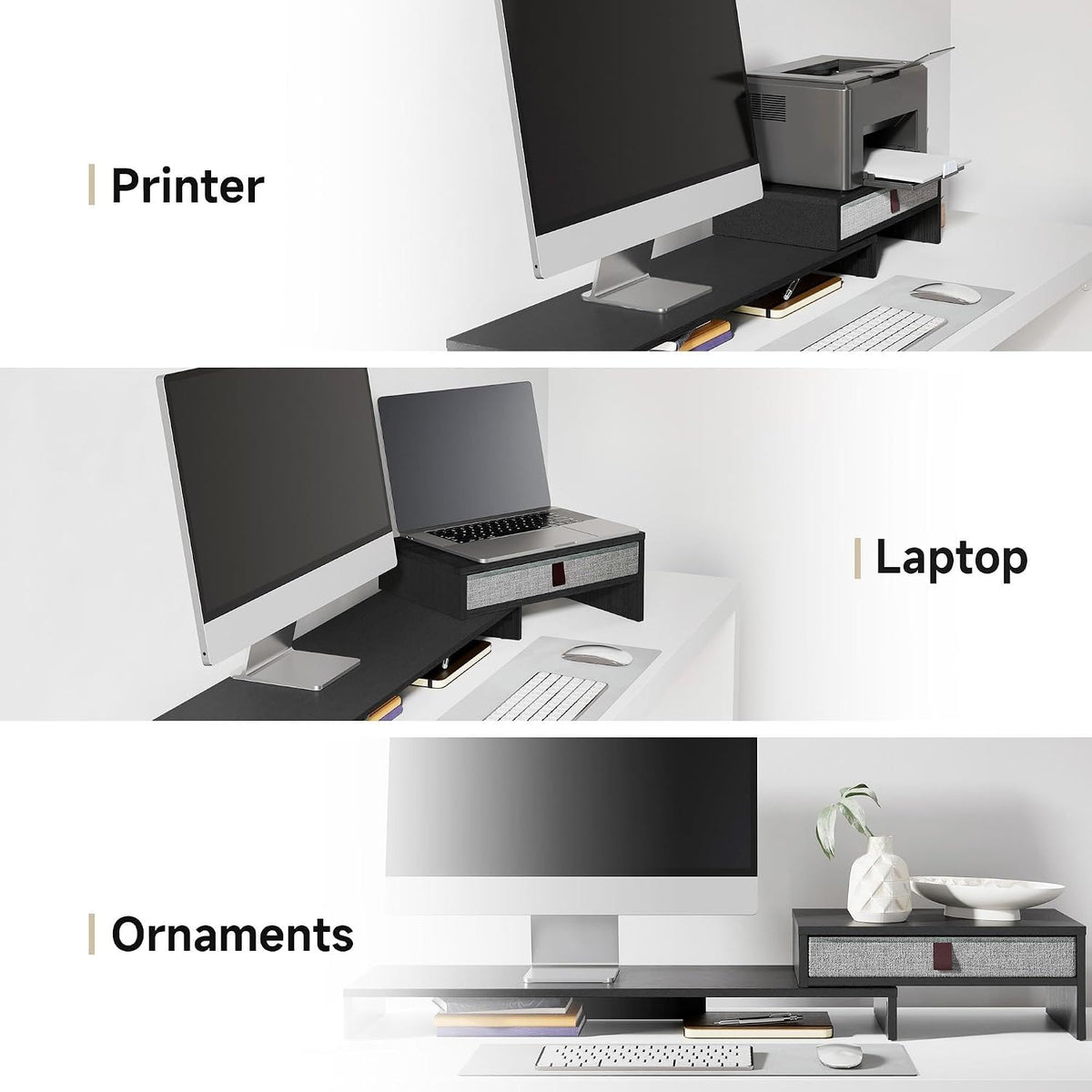 Fenge Triple Monitor Stand with Storage Drawer, Adjustable Length and Angle