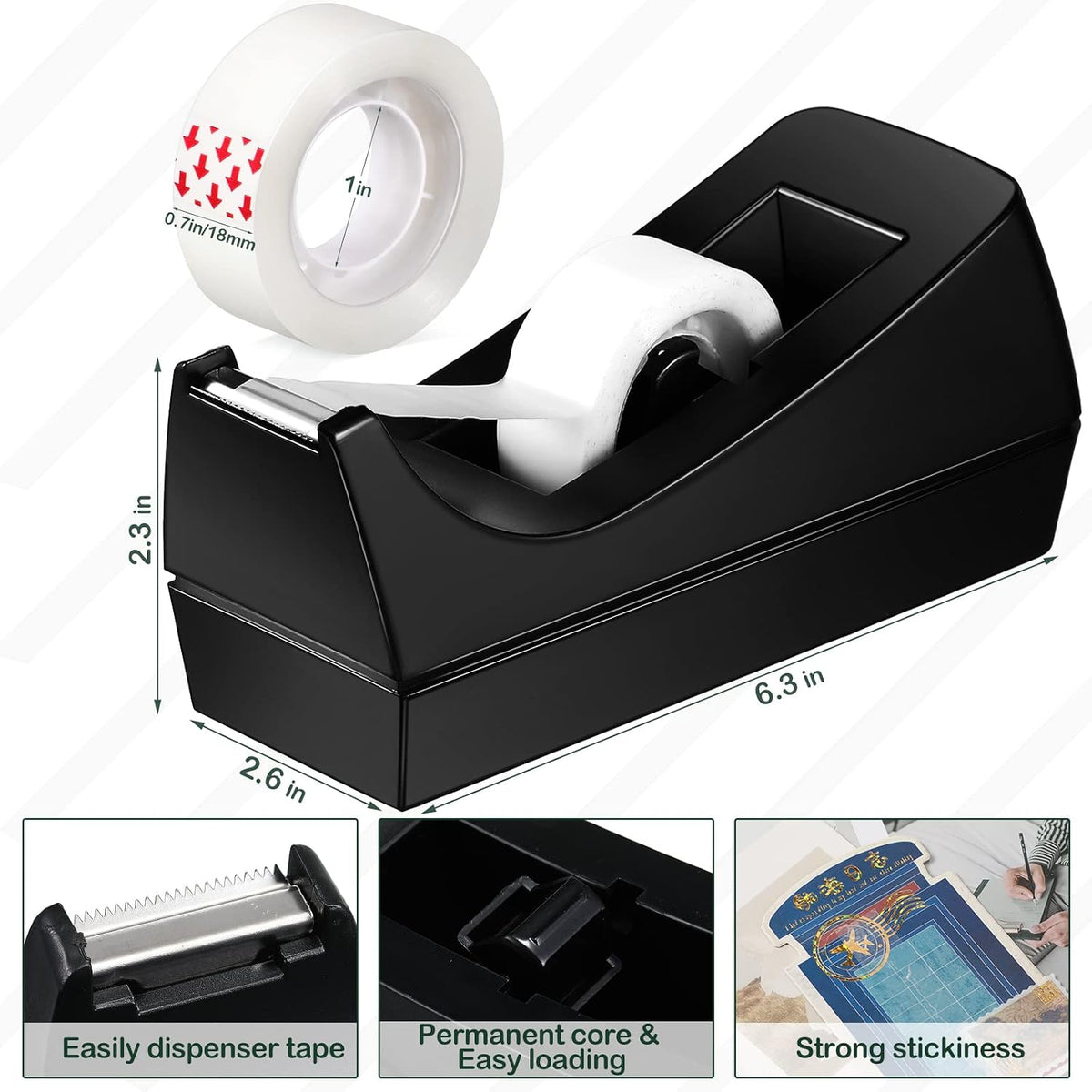 Yahenda 18 Pack Tape Dispenser, 20 Refills Weighted Non Skid,Black