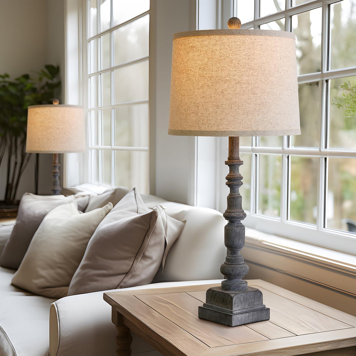 Oneach 27.75" Farmhouse Table Lamps Set of 2 for Living Room, USB A+C Port