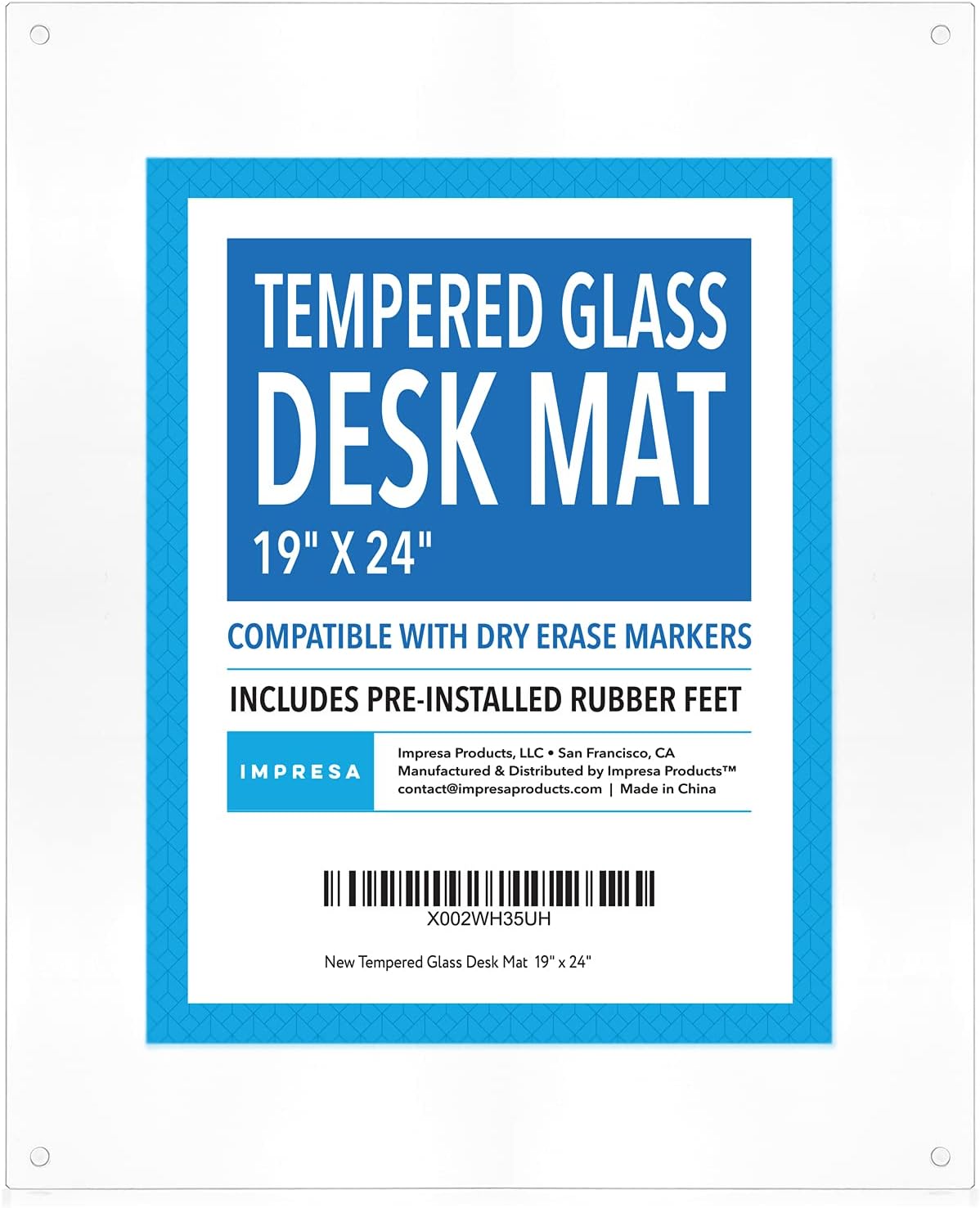 IMPRESA Clear Tempered Glass Desk Mat - 19 x 24 in, Clear - Table Protector &...