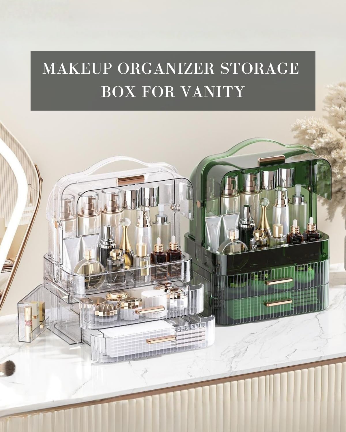 LINFIDITE Cosmetics Storage Box Transparent Lid Large Makeup Organizer Box Dr...