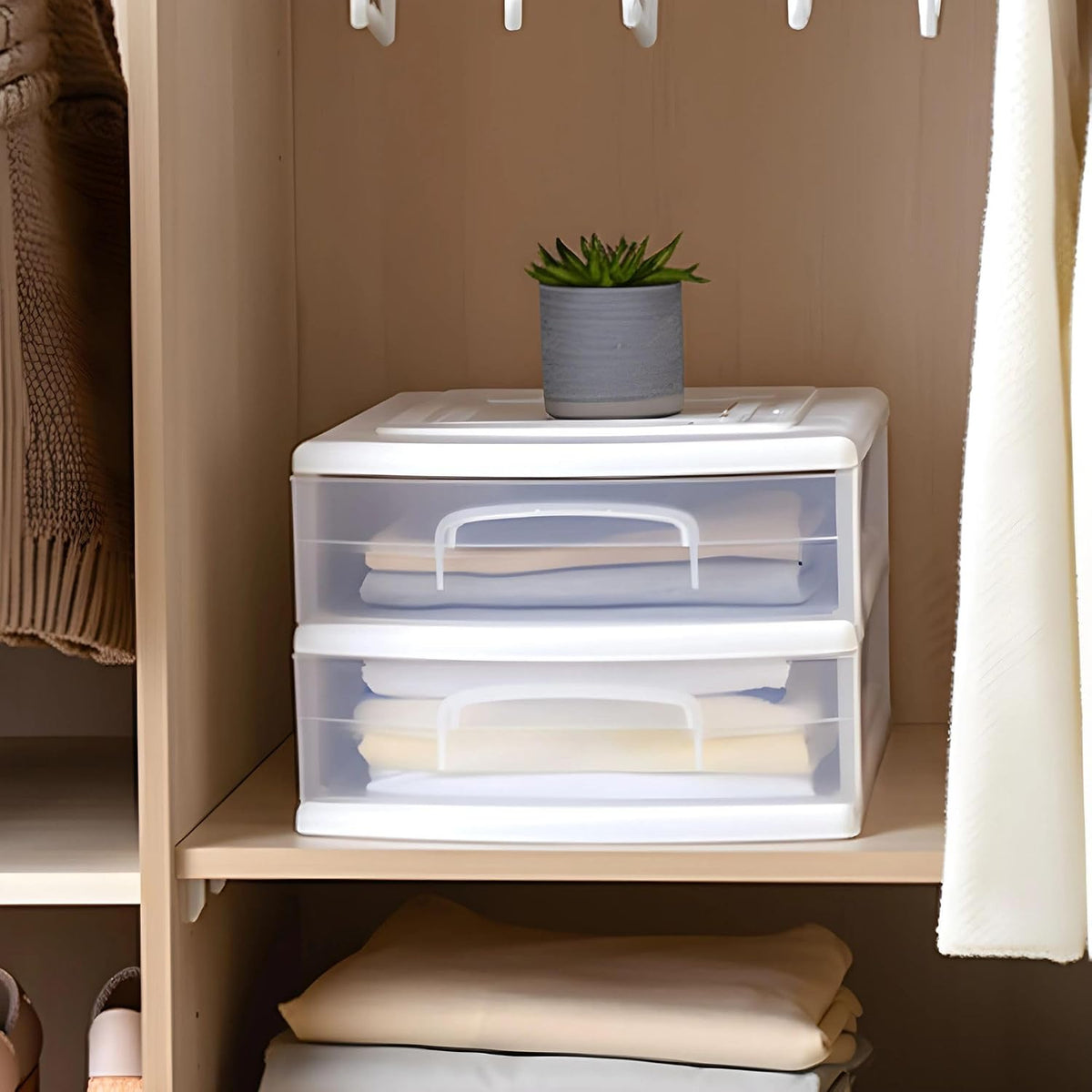 HOMZ 2 Drawer Storage Cart, Wide Plastic Container, White Frame, 2 Pack