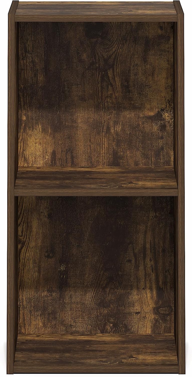 Furinno LUDER Book Shelf, 2-Cube Bookshelf, Bookcase, Amber Pine