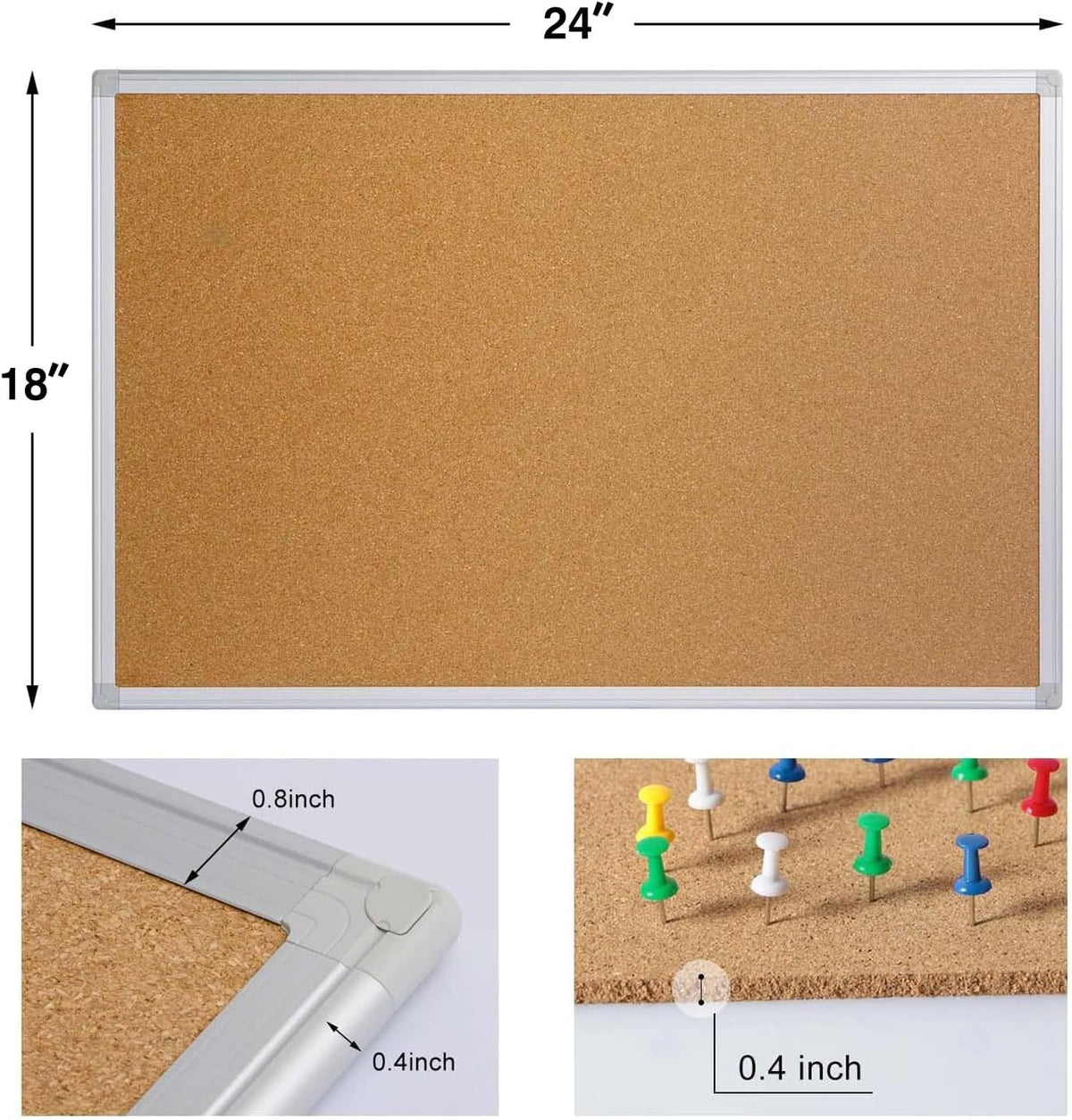 2-Pack Cork Board Bulletin Board 24 x 18, Silver Aluminium Framed Corkboard, ...