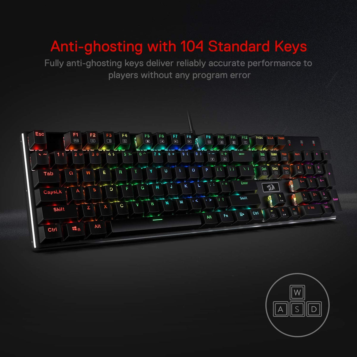 Redragon K556 Wired RGB Mechanical Gaming Keyboard, 104-Key Aluminum Board