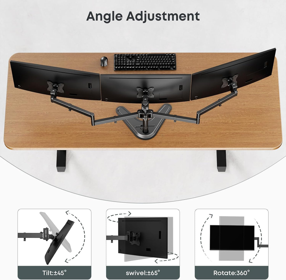 Triple Monitor Stand fits 3 Screens up to 27 Inches, Freestanding