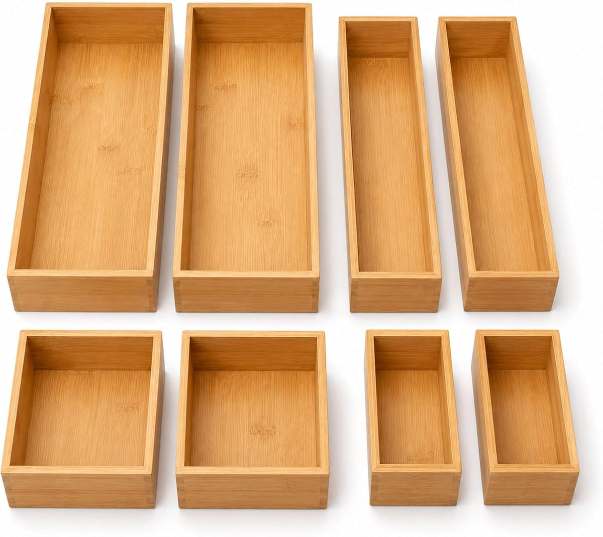 LEIMO KPARTS 8 Pcs Bamboo drawer Organizer Storage Box, Bin Set - Multi-Use b...