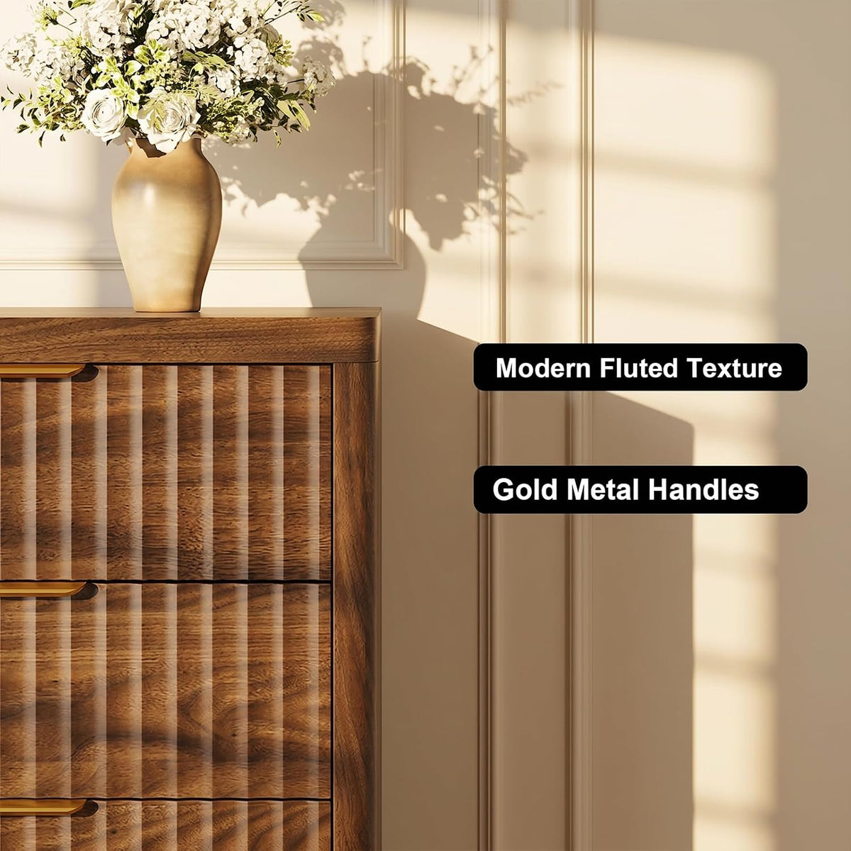 Fluted 8 Drawer Dresser for Bedroom, 47" Wide Modern Chest of Drawers wi...