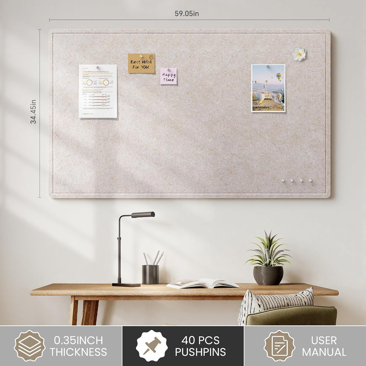 Bulletin Board, 60 X 35 inches Decorative Felt Cork Board Alternative with Pu...