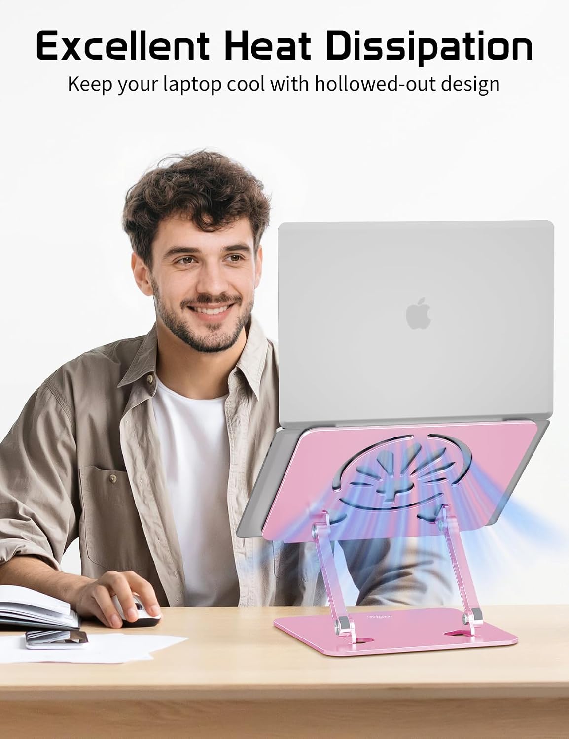 Adjustable Aluminum Laptop Stand for Desk,Ergonomic Riser, Pink