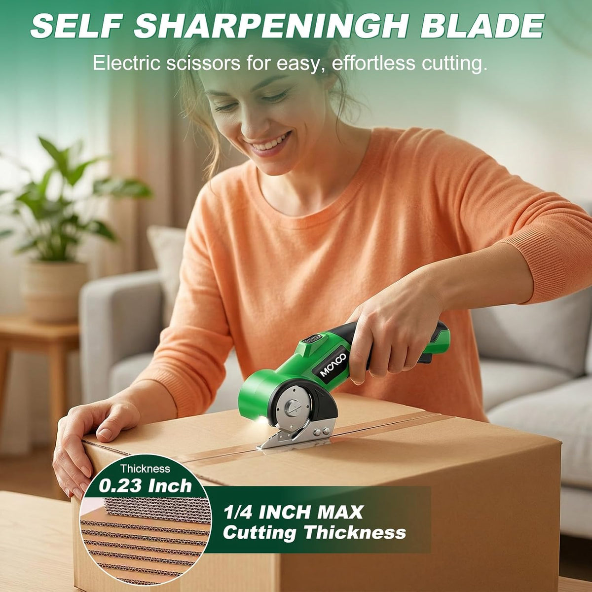 Cordless Electric Scissors, 4V Electric Cardboard Cutter with 2 Blades