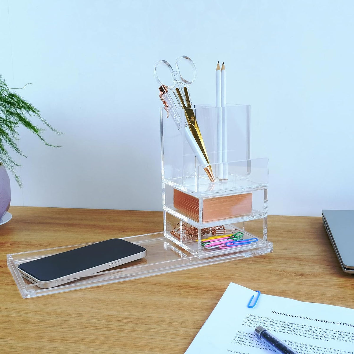 Clear Acrylic Desk Organizer 4-Piece Desk Kit + Free Complimentary Acrylic Ru...