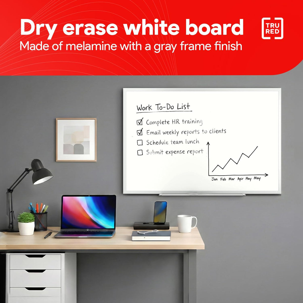 Staples TRU RED Melamine Whiteboard | Dry Erase Board for Wall, White Board w...