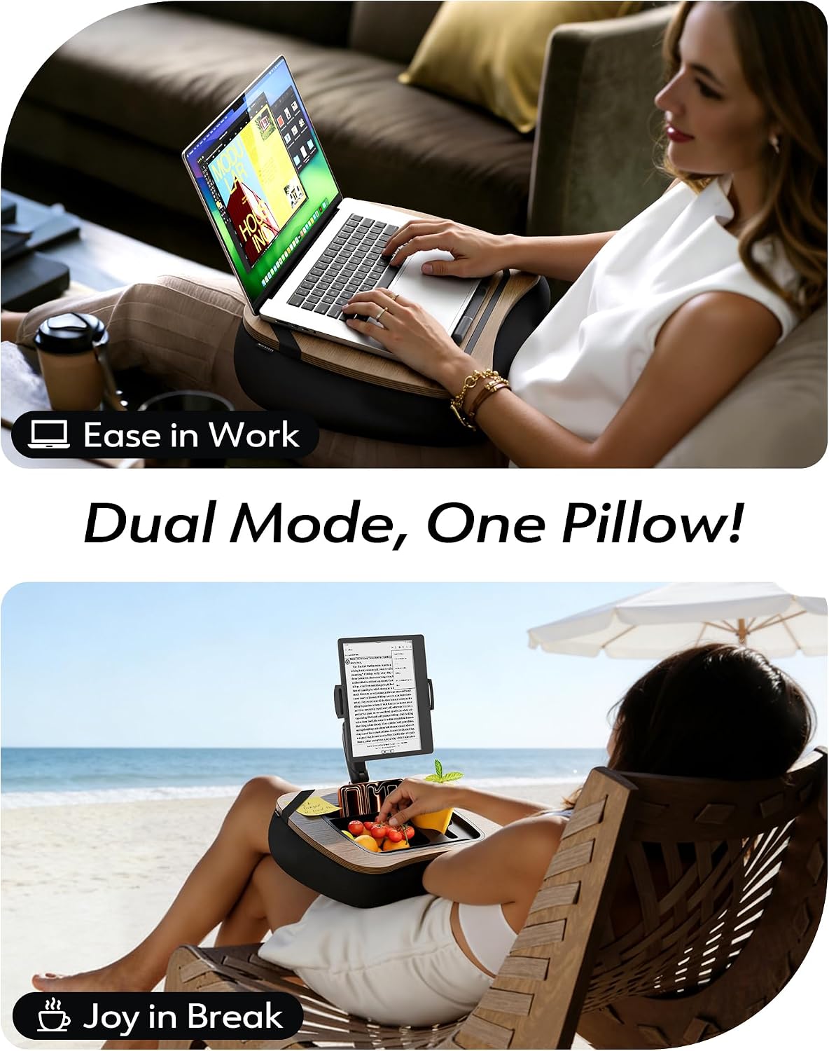 LULULOOK 2-in-1 Lap Desk & Kindle Pillow Stand with Beanbag