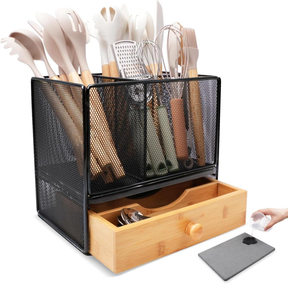 Kitchen Utensil Holder Countertop,Extra Large Utensil Organizer with Drawer