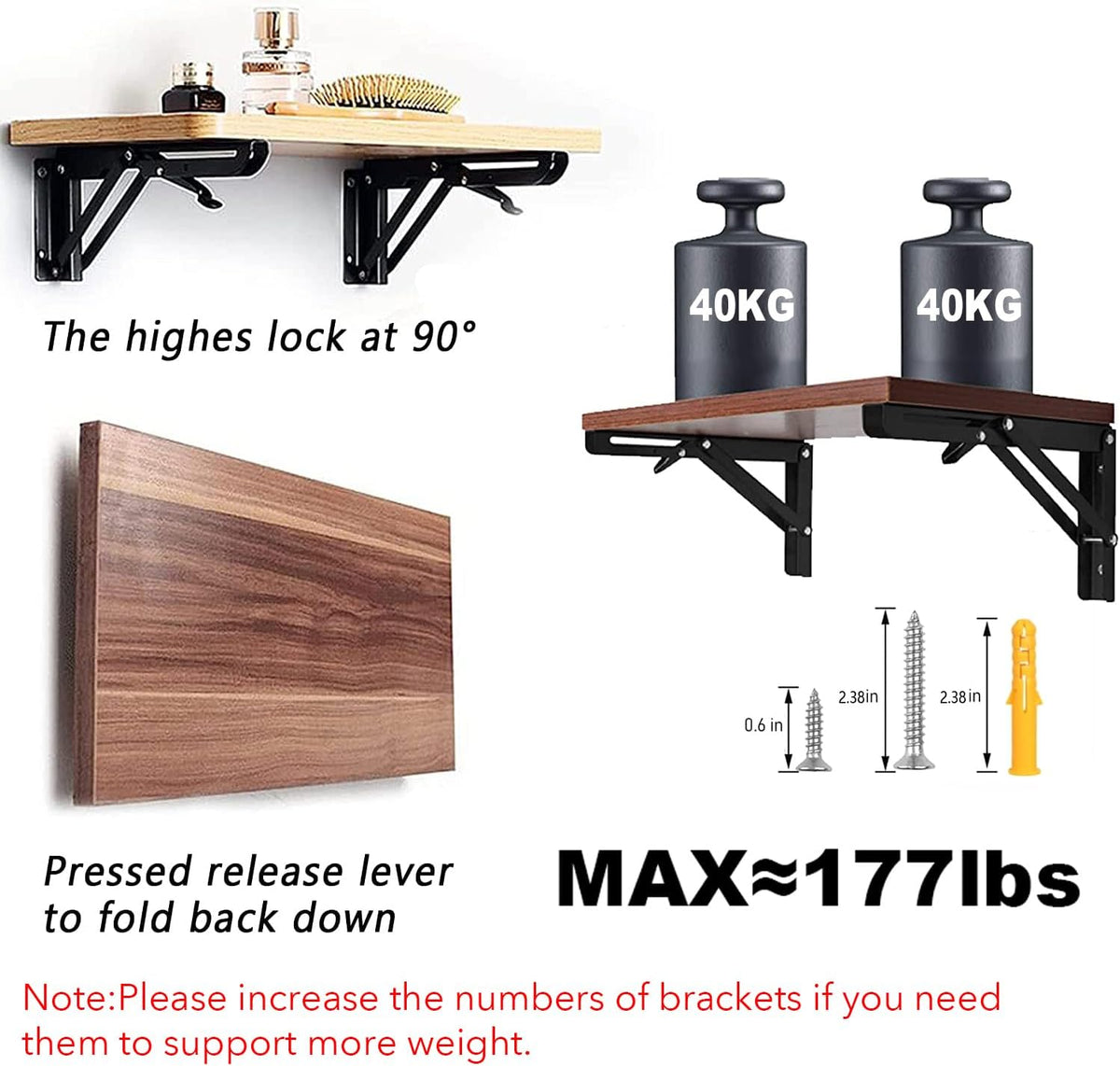 Folding Shelf Brackets - 16 Inch 4 Pcs Heavy Duty Metal Collapsible Shelf Bra...