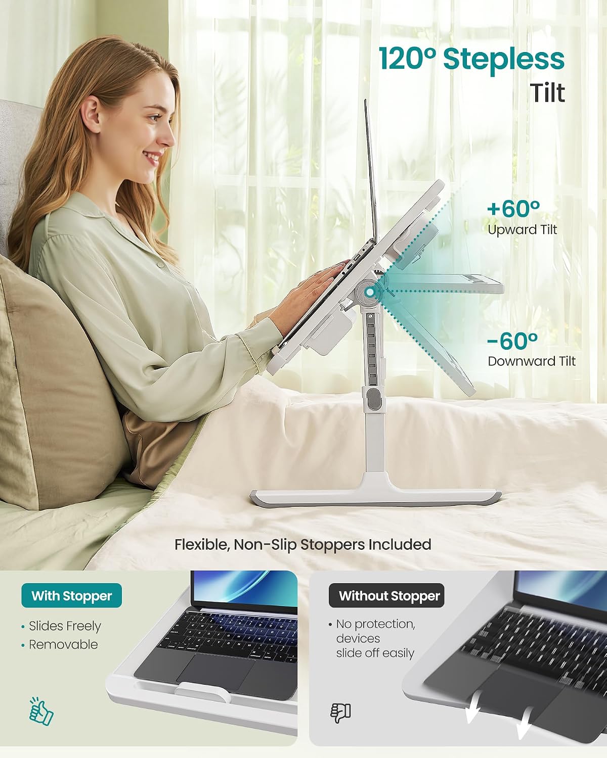 SONGMICS Bed Laptop Desk, Foldable, Adjustable Height, 15.7 x 22 Inches