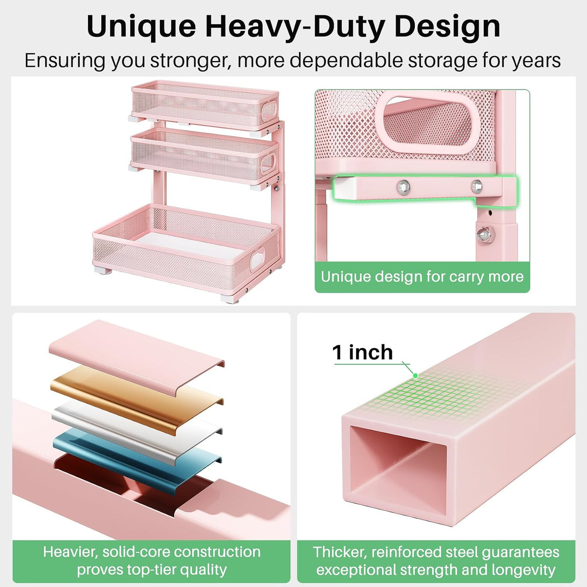Kitstorack Under Sink Organizer, 2-Pack 3-Tier Height Adjustable Thickened Me...