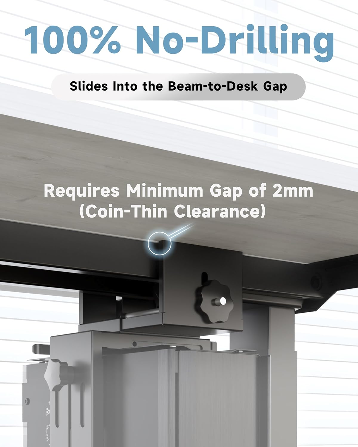 Under Desk PC Mount, No Drill Clamp On Computer Mount for Standing Desk