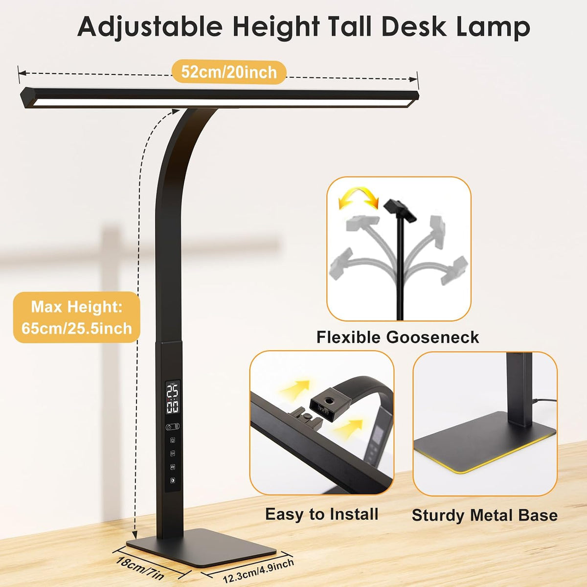 LED Desk Lamp for Office Home: Pomodoro Timer Table Light with Base 1600 Lume...