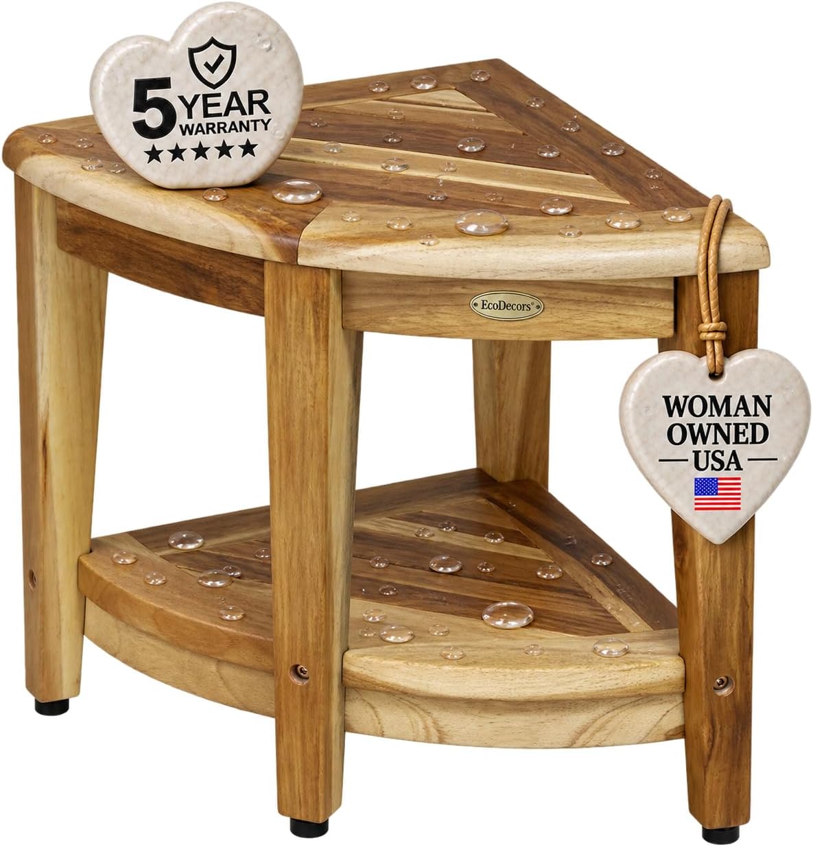 EcoDecors 18’’ Corner Teak Shower Bench, Shower Stool & Foot Rest