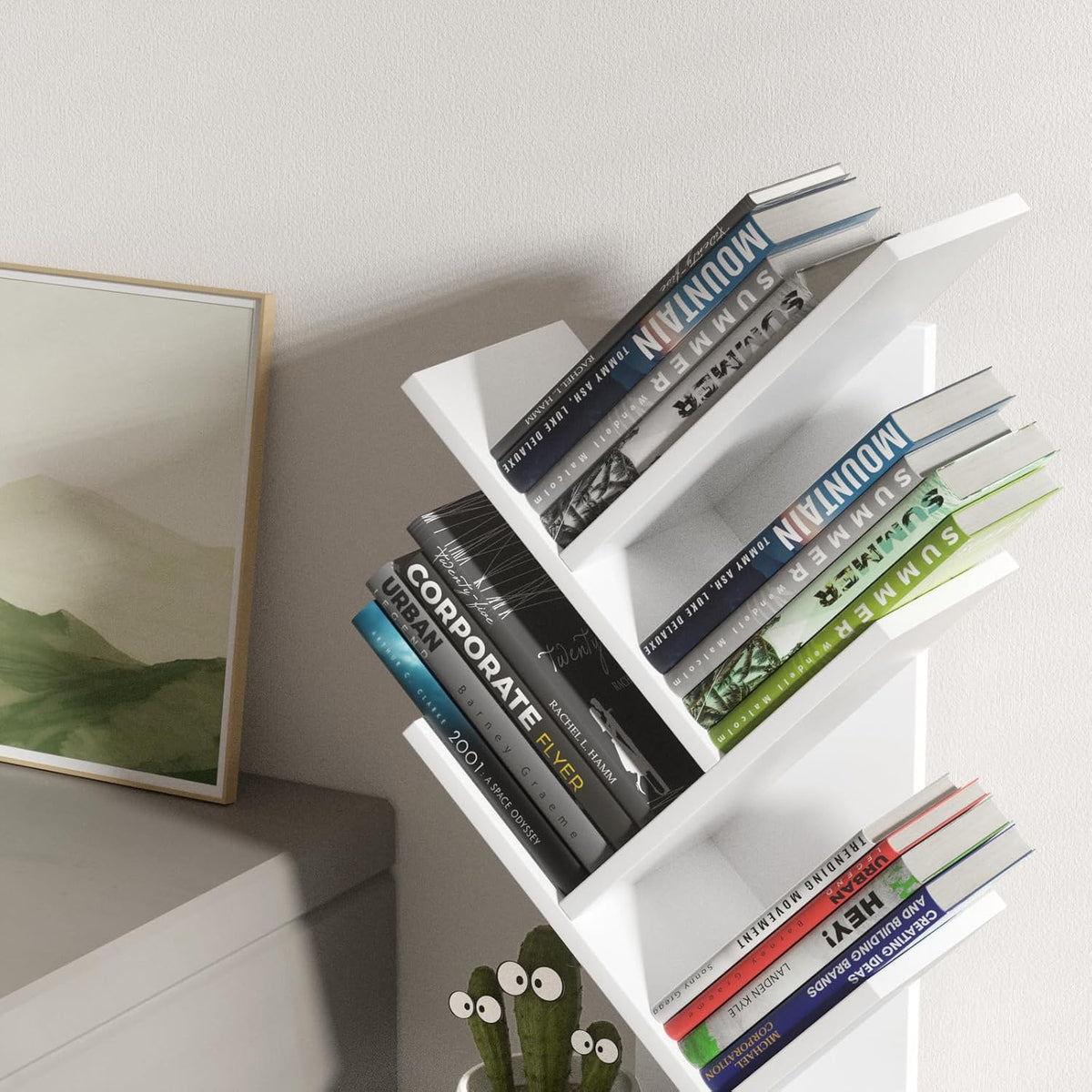 SHEEPAM Small Tree Book Shelf,5 Tier Bookshelf, Wood Desktop Bookcase