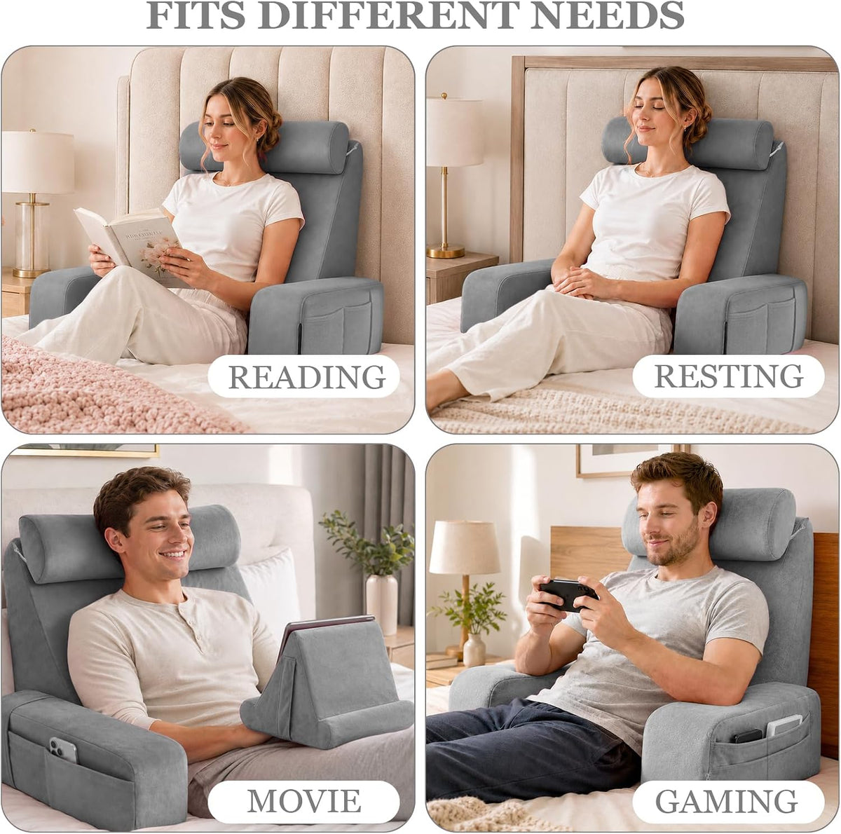 Pillow for Bed Sitting Up,Together with Tablet Pillow Stand,Reading Pillow wi...