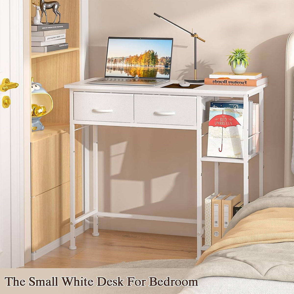 DAOUTIME White Computer Desk, 36 Inch Small Desk with Drawers, Home Office De...