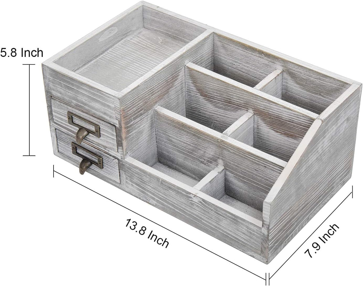 Distressed Rustic Wooden Office Desktop Organizer Wood Shelf Tabletop Home Or...
