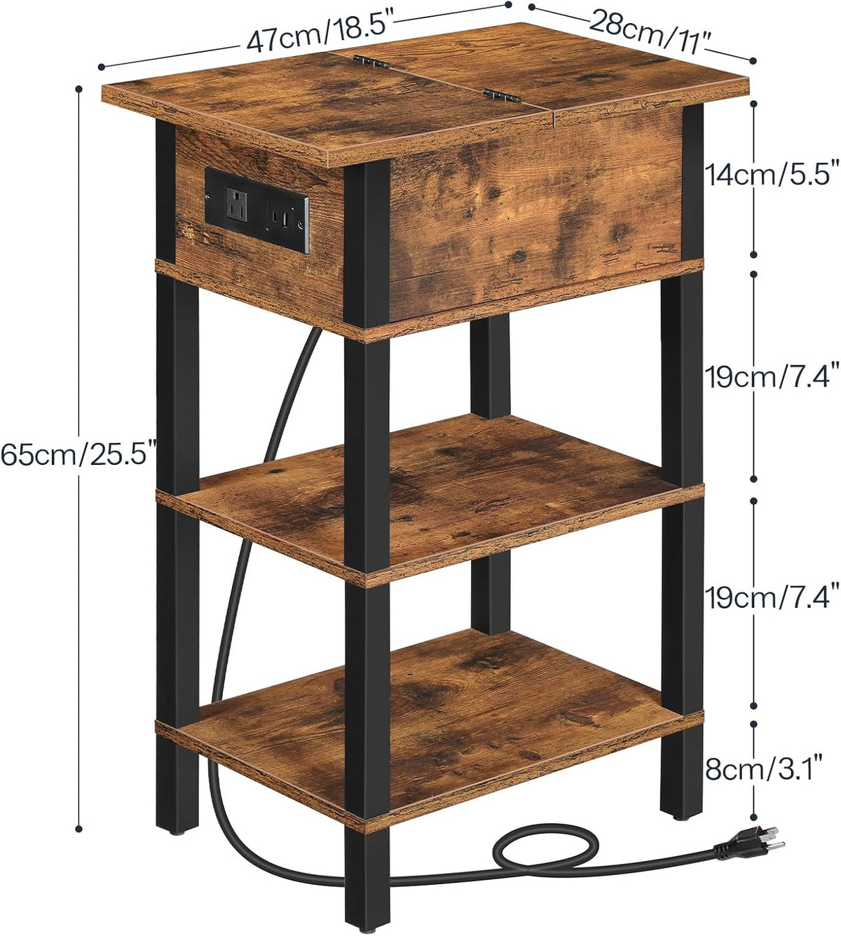 HOOBRO End Table with Charging Station, Flip Top Side Table with USB Ports, N...